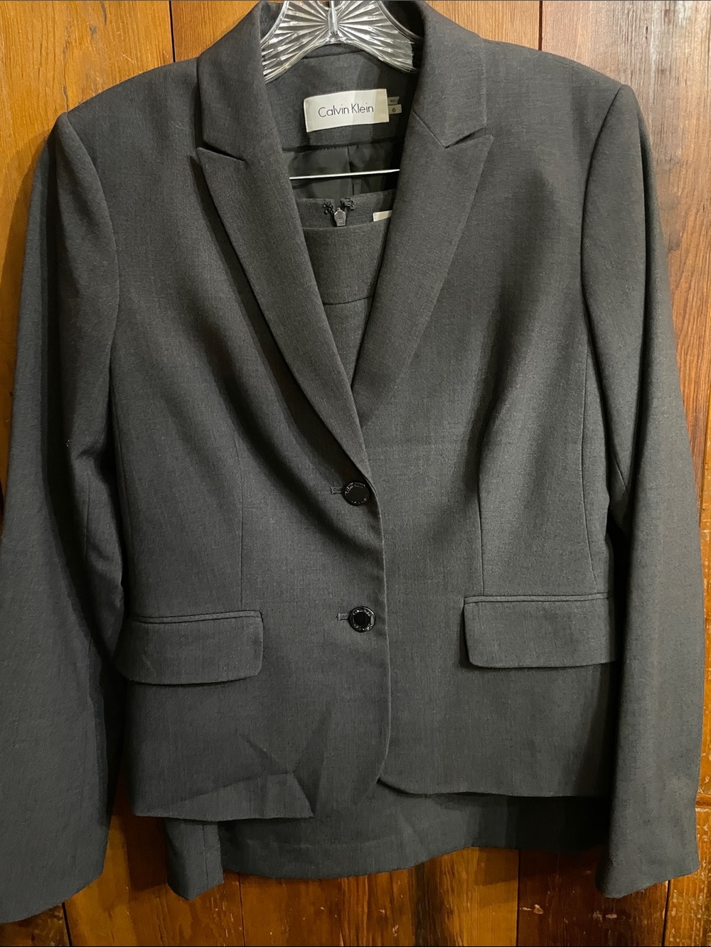 Calvin Klein Women's Dark Gray Two-Button Suit Jacket